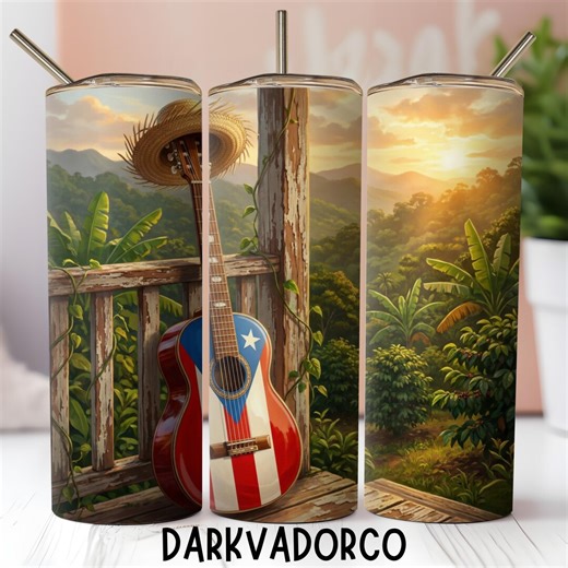 Puerto Rico Cuatro Guitar 20oz Tumbler Wrap, Boricua Sunset (digital Download) - Etsy