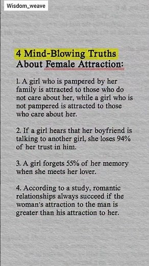 4 Mind-Blowing Truths About Female Attraction 💖 | Psychology Facts About Girls | Wisdom_weave