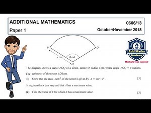 Circular Measure: Sector (0606/13/O/N/18) Q2 #IGCSEAdditionalMathematics
