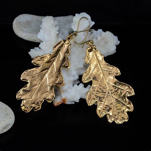 Oak Leaves Earrings. Real Leaf Plated Metal. Gold Electroformed. - Etsy