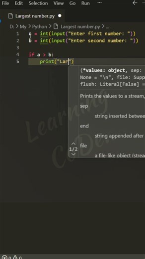 Simple Python program to find the largest of two numbers.#python #coding #programming #pythoncode