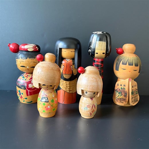 Japanese Kokeshi Dolls Collection . Vintage. Artist Signed. 6 Dolls. Collectible Dolls. Asian Inspired Home Decor. - Etsy