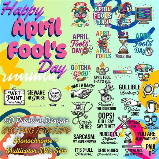 April Fools SVG Bundle – 60 Funny Sarcastic Quotes & Prank Designs (svg, Png, Jpg, Pdf) - Etsy