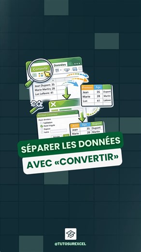 tutosurexcel on Instagram: "Séparer des données dans Excel avec Convertir, c’est ultra utile quand tout arrive en vrac dans une seule colonne Comment faire? Sélectionne la colonne Clique sur Données Puis Convertir Choisis Délimité Sélectionne point-virgule Tout se répartit automatiquement dans les bonnes colonnes. Simple, propre, efficace 👌 👉 Tu veux aller plus loin sur Excel et vraiment gagner du temps au quotidien ? Commente EXCELTURBO pour recevoir le guide des raccourcis et des fonctions #