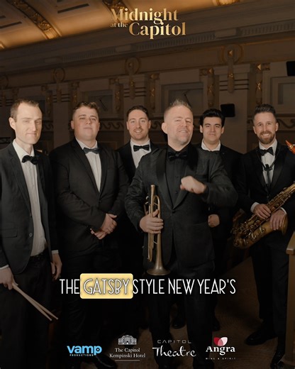 ✨ A special shoutout from Adam Hall & The Velvet Playboys! ✨ Get ready to swing into 2026 in true style. 🥂🎺 Join us for Midnight at the Capitol — The Ultimate New Year’s Eve Swing Spectacular, a NYE Black Tie Event filled with glamour, music, and celebration. From a luxurious champagne reception to the electric swing of Adam Hall & The Velvet Playboys, a live countdown, and a high-energy DJ after-party — this is the night to welcome 2026. Event Highlights: 8:30–10:00 PM — Champagne free-flow &