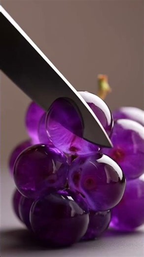🍇 Crystal Purple Grapes CutSo glossy. So satisfying. ✨🔪#GlassFruit #ASMR #Satisfying #Shorts#ai