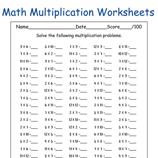 30 Printable Math Multiplication Worksheets for Kids - Fill in the Blanks -multiplication Practice Worksheets-answers Included - Etsy