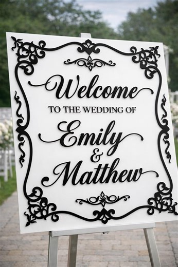 Personalized Wedding Welcome Sign | White Black Acrylic Laser Cut Bridal Entrance Decor - Etsy