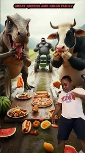 Marvelous Funny Cow Belly Dance Song Cow Dinosaur T-rex Gorilla King Kong Chase Real life Tractor