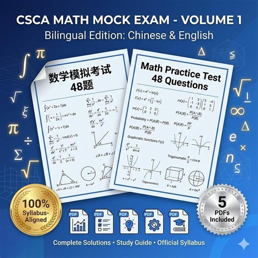 CSCA Math Practice Test Bundle Vol.1 2 3 | Buy 2 Get 3 | 144 Questions and Solutions Chinese English | Download PDF | Math Worksheets - Etsy