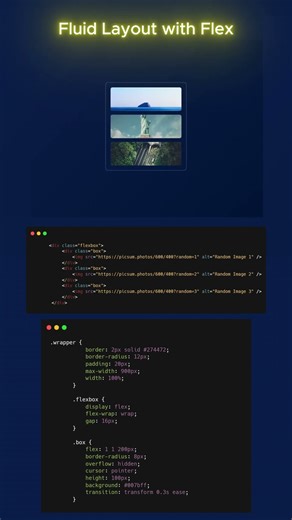 Fluid Flexbox Layout with Full Width Responsive Cards #html #css #js ✨ #shorts