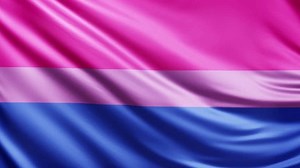 bisexual pride flag video, symbol of bi community, close-up shot of queer people, pride flag, lgbtq, queer comunity, animated flag background video, 3D video of rainbow flag
