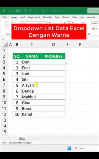 Belajar Excel membuat Dropdown list #fadilkomputer #hidupsyukur