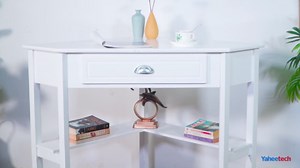 Renwick Corner Wooden Computer Desk with Storage Drawer and Shelves, White