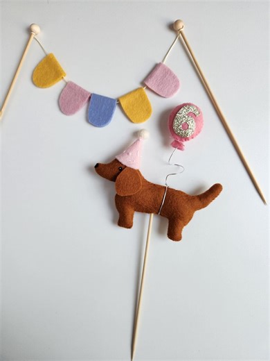 Dachshund Cake Topper With Balloon Bunting / Sustainable Decoration for Birthdays / Birthday Cake for Children's Birthdays / Dog Animal Number - Etsy