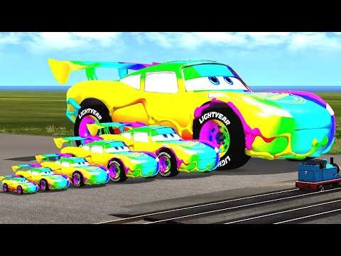 Big & Small All-Color McQueen Cars vs Giant Train Smash | BeamNG.drive