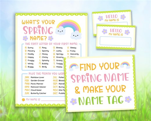 Whats Your Spring Name, Name Tags, Sign, Spring Name Game Spring Game for Kids & Adults, Spring Party Game, Fun Spring Activities for Kids - Etsy