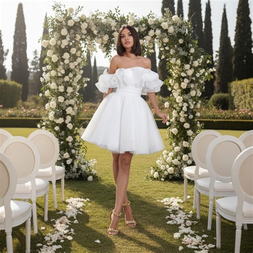 Wedding Dress Off-shoulder Short White Satin : Prom Dress -elegant French Bridal Gown - Etsy