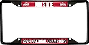 Fanmats Ohio State Buckeyes - 2024-25 National Champions - Black Long-Lasting NCAA License Plate Frame - Show Your OSU Spirit with Officially Licensed Big 10 Car, RV, ATV and Truck Accessories