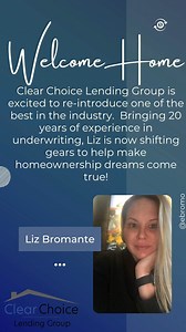 Clear Choice Lending Group is excited to welcome back Liz Bromante! Liz has over 20 years of underwriting experience and now she will be bringing her knowledge to the buyer community helping homeownership become a reality to many buyers! | Clear Choice Lending Group