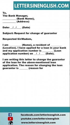 Guarantor Change Request Letter - Letter to Bank for Change of Guarantor
