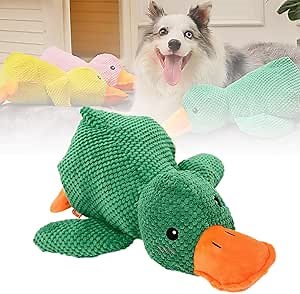 2024 Upgraded Quack-Quack Duck Dog Toy, Durable Mellow Calming Squeak Toy, Soft Plush Yellow Stuffed Chew Toy for Indoor Puppies (Green 1)
