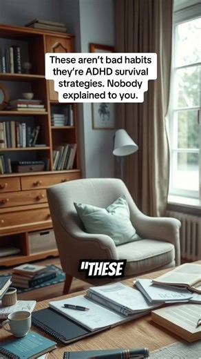 These aren’t bad habits their ADHD survival strategies. Nobody explained to you people with ADHD get labeled as careless, rude, lazy, or impulsive when in reality, our brains are working over overtime to regulate attention, energy and stimulation. Let’s break this down, interrupting or finishing sentence sentences. That’s not disrespect. That’s a brain processing information, faster than speech speed, and trying to not lose the thought skin picking biting leg shaking pen, flicking fidgeting that
