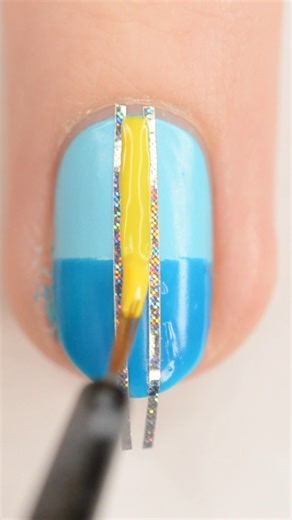 Blue & Yellow Nail Art Using Tape #nailart | cutepolish