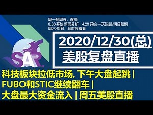 美股直播12/31(总) 科技板块拉低市场, 下午大盘起跳 |FUBO和STIC继续翻车 | 大盘最大资金流入 | 周四美股直播