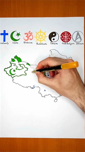 Religion in China 🇨🇳| Religion map drawing #shorts #religion #china #education #drawing #art #viral