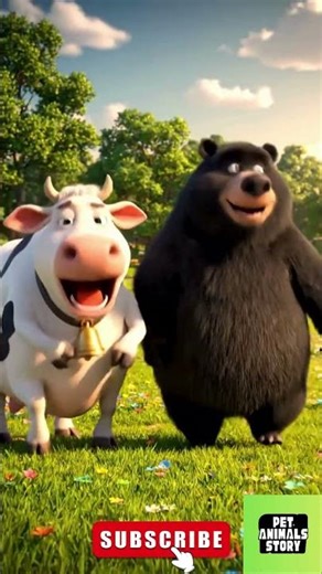 Bear Befriends Cow - Unexpected Farm Friendship #animals #cow #bear