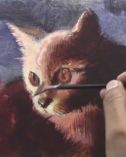 Creating texture on a realistic cat acrylic painting