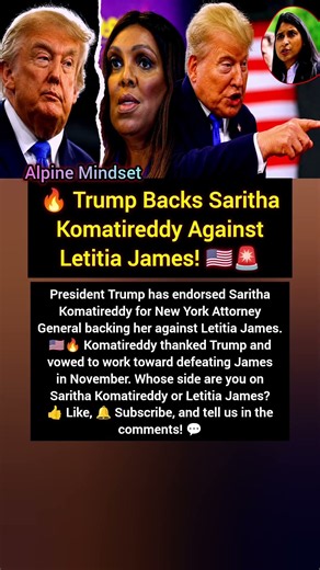 Trump’s BIG Endorsement! 🇺🇸🔥 Saritha Komatireddy vs. Letitia James #worldnews #donaldtrump