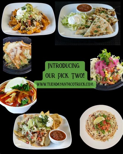 🥗🌮 New Pick 2 Menu! 🌮🥗 More options. Smaller portions. All the flavor. Starting at $10! Build your perfect meal — tacos, soup, salad, or sides — and make it quick, fresh, and delicious. Because sometimes you just want a little of this and a little of that! ⏰ Available all day! 💸 Easy on your wallet 😋 Big flavor in smaller bites Come mix it up today! Or you can order online. #Pick2 #LunchDoneRight #TacoTime #LunchVibes #QuickEats #TuesdaysTacoTruck | Tuesdays Street Tacos & Burritos