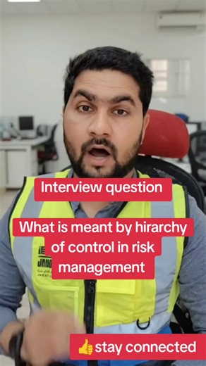 What is meant by hirarchy of control in risk management ? Hierarchy of Control in risk management means a systematic way to control hazards by using the most effective control methods first, and the least effective last. It is widely used in workplace safety, especially in construction and HSE. The 5 Levels of Hierarchy of Control (from most effective to least effective): Elimination ➝ Completely remove the hazard. Example: Stop working at height by doing work at ground level. Substitution ➝ Rep