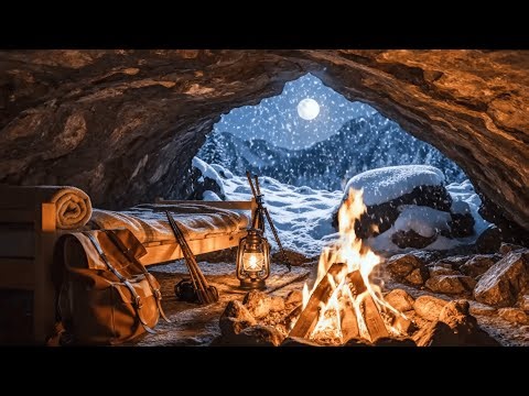 Cozy Winter Cave Campfire❄️🔥Peaceful Snowfall & Mountain Ambience for Deep Sleep, Study & Relaxation