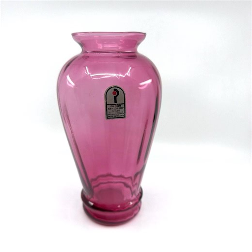 Pilgrim Glass Cranberry Optic Swirl Vase - Vintage Hand Blown Cranberry Art Glass Vase - Pink Mid Century Glass - Original Sticker - Etsy