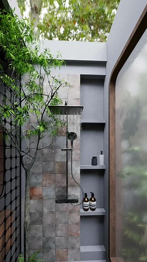 Indoor-Outdoor Bathroom Walkthrough Skp - Enscape #Architecture #sketchup #enscape #architecturestudent #3drender #3dvisualization