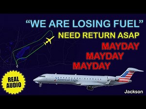 MAYDAY. Aircraft is losing fuel in flight. PSA Airlines CRJ-700. Jackson Airport. Real ATC