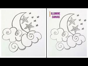 How to draw a moon with pencil | Moon Stars with Cloud Draw