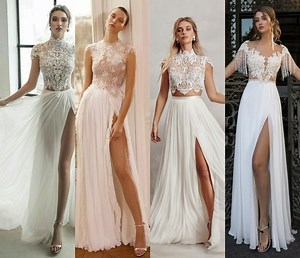 [Hot Item] Lace Bridal Gowns A-Line Split Chiffon Wedding Dresses Y21435