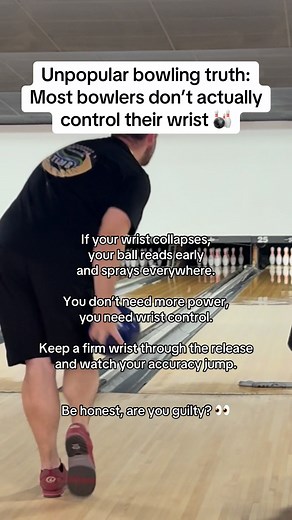 156K views · 511 reactions | Most bowlers don’t actually control their wrist and it’s costing them pins. Firm wrist = cleaner release, better accuracy, higher scores. #bowlingtips #bowlingcoach #bowlingbeginner #bowlingform #bowlingrelease #wristcontrol #bowlingtraining #learnbowling #bowlingsetup #bowlingmechanics #getbetteratbowling | T1M B. Bowling | Facebook