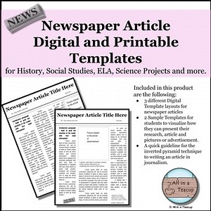 Journalism Newspaper Article Project Digital  & Printable Templates