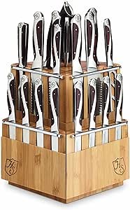Hammer Stahl 21 Piece Knife Block Set | Classic Kitchen Knife Set | Stainless Steel Knife Set with Rotating Bamboo Block | Cooking Knife Set | The Ultimate Kitchen Collection