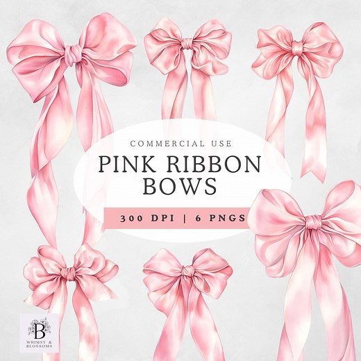 Light Pink Bow Png, Cute Pink Ribbons, Coquette Bow Clipart, Watercolor Design, for Commercial Use, 300dpi, Transparent - Etsy