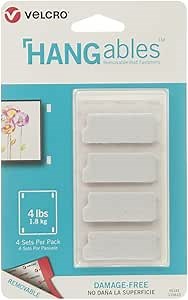 VELCRO Brand HANGables | Removable Wall Fasteners | Decorate Without Damaging Your Walls | Hang frames, Create Wall Collages | 4 Sets per Pack | Small Strips