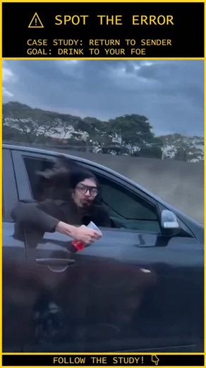 Human.Error.Study on Instagram: "ANALYSIS: When You Fight the Wind and the Wind Spits Back ⚠️ Video Credit: Viral / DM for Credit Case File: 200-AERODYNAMIC-FAIL Subject Status: Sticky / Humiliated / Wet The Tactical Failure: The Deployment Error (Attempt 1): The passenger in the grey hatchback attempts a "Drive-By Splashing." He extends a cup of red liquid (likely juice or soda) outside the window while traveling at highway speeds. He fails to account for Bernoulli's Principle and the high-pres