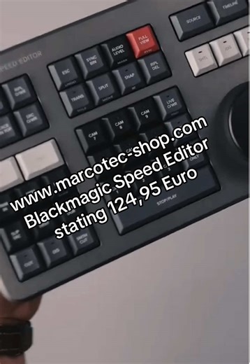 Blackmagic Design Speed Editor. Editing with speed with this keyword with a Metal jog wheel is a blast. DaVinci Resolve ist not included but can be downloaded for free at the Blackmagic website. Studio version is on available on extra charge. Visit our online shop for an affordable license code. #marcotec #Blackmagic #SpeedEditor #VideoEditing #davinciresolve
