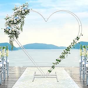 Wedding Arch Stand for Ceremony White Heart-Shaped Modern Metal Balloon Arch Stand Kit Garden Floral Arch Frame Background for Anniversary Birthday Party Bridal Shower Lawn Decor