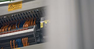 Electrical panel with many wires, electrical parts, automatic switches, breakers, residual current devices, fuses, terminals